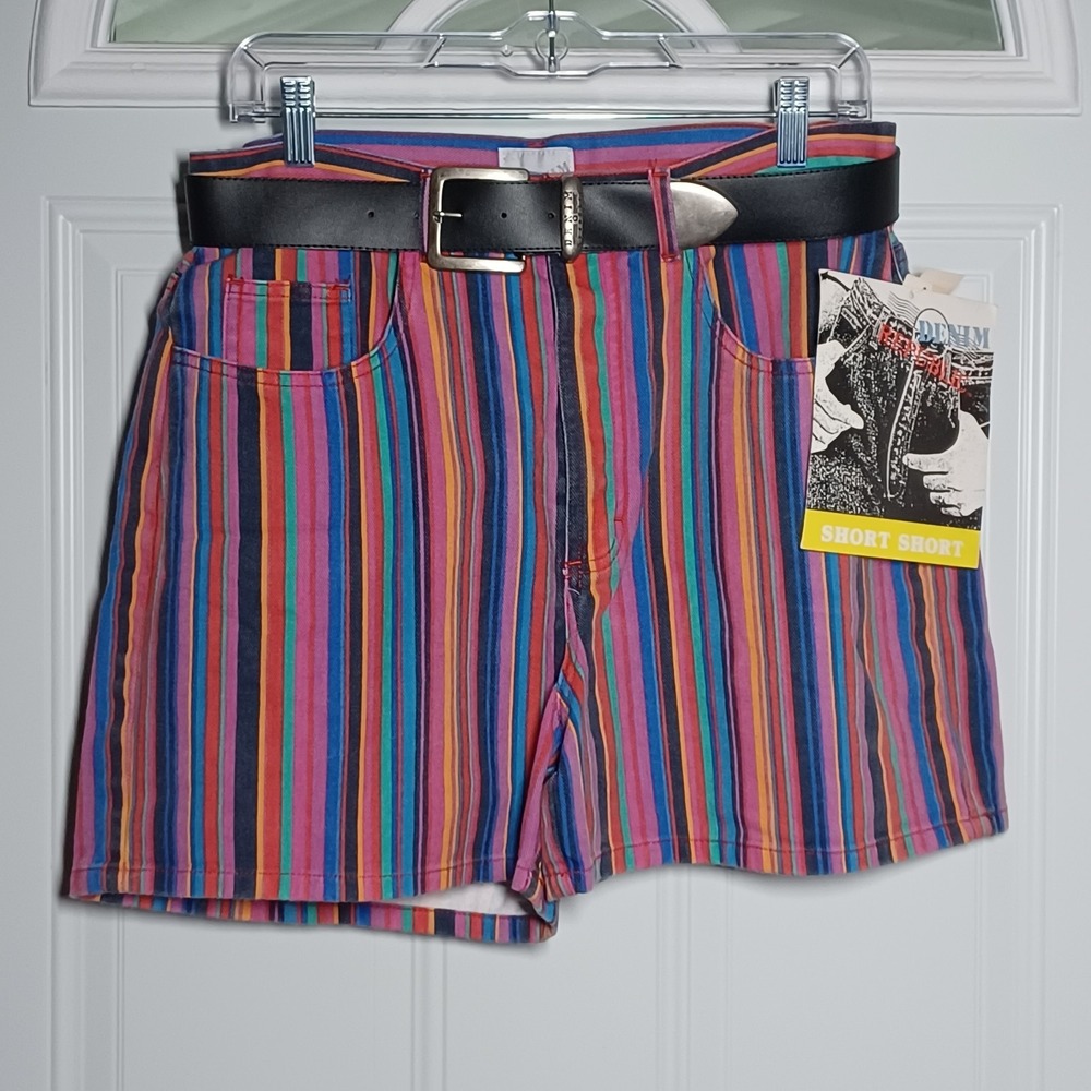 Colorful Festival Vtg 80s Denim Republic Short Short Belted 14 Boho Chic Hippie